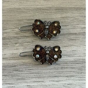Vintage 90s Butterfly‎ Glitter Hair Clips Barrettes Set Of 2